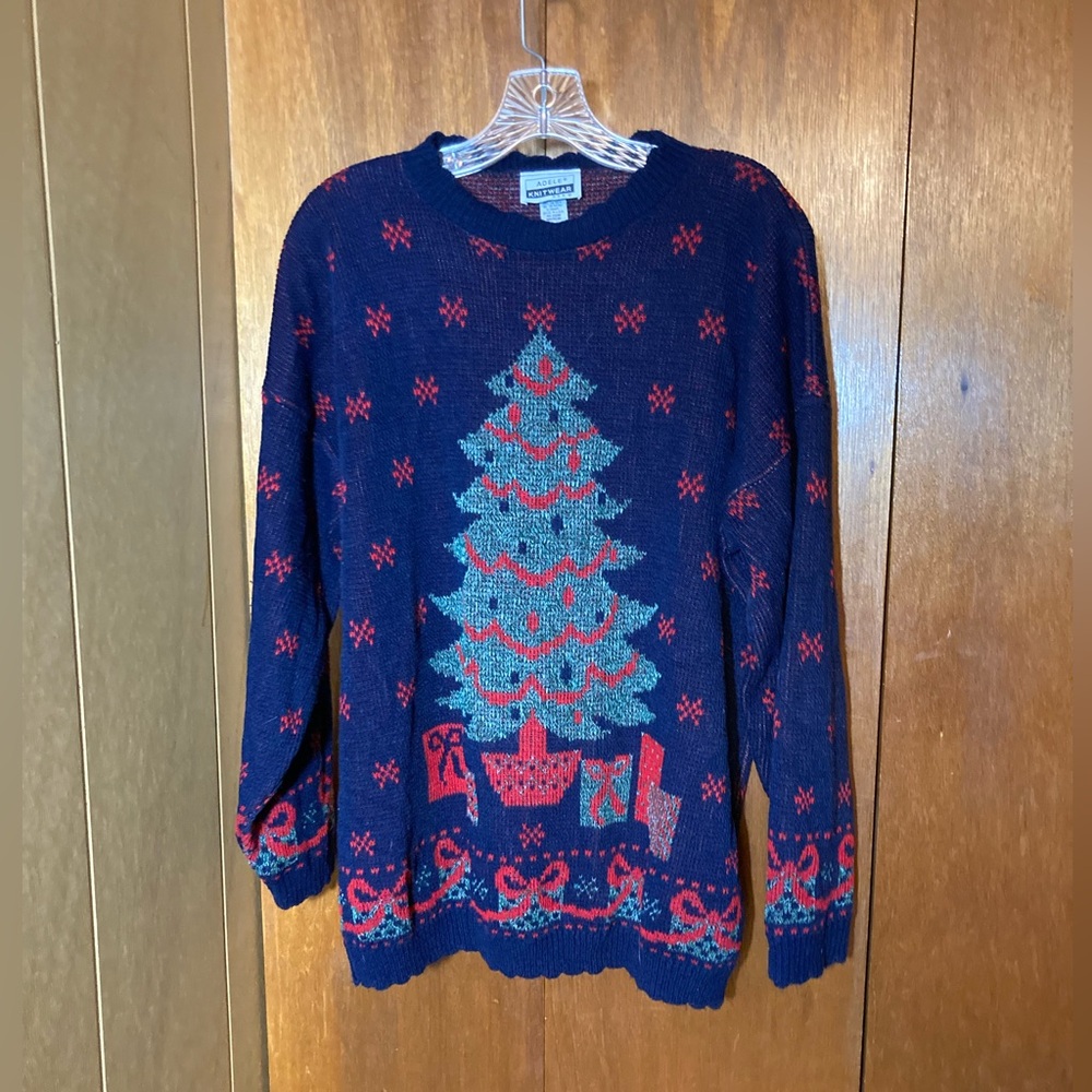 Vintage Christmas Tree Navy Sweater